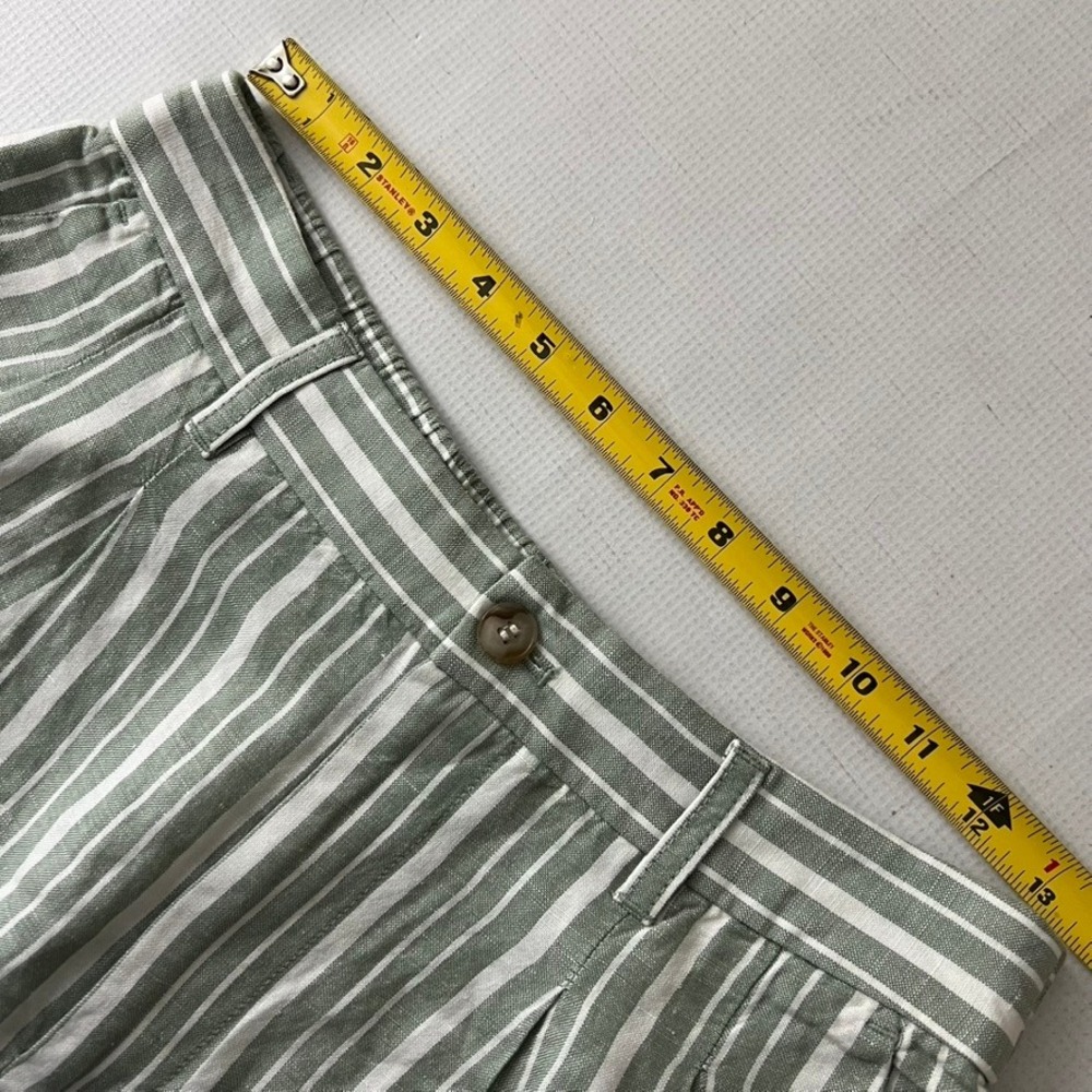 Madewell Striped Tapered Pants Women 6 Green White Linen Blend Pleated No Belt - Picture 6 of 10